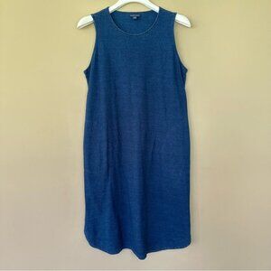 Pure Jill Indigo Midi Dress Women Small Petite Pockets Tank Cotton Casual Luxury